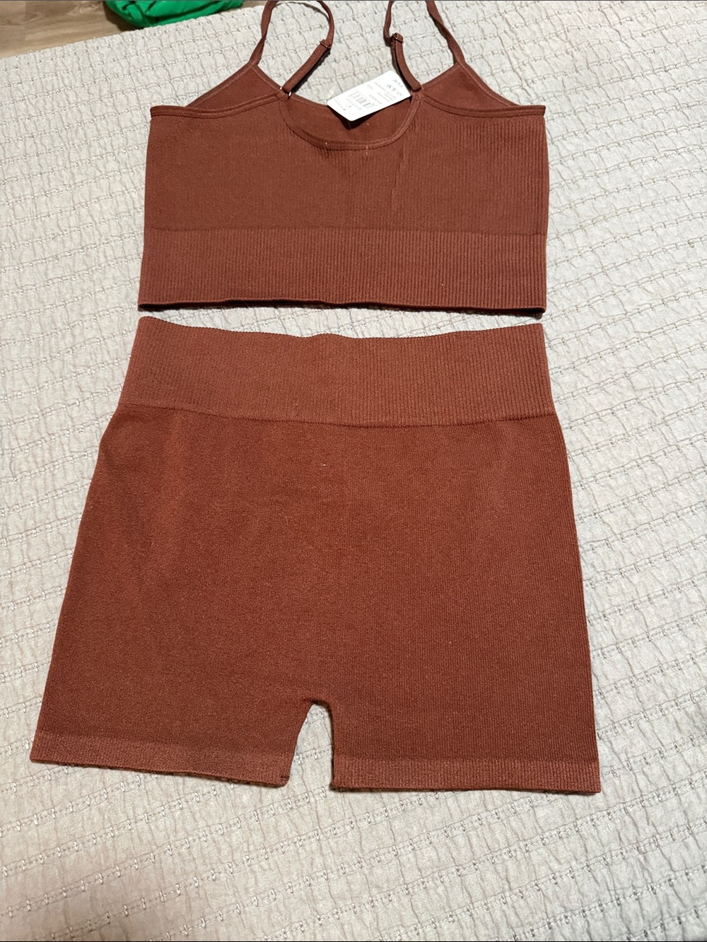 Brown Ribbed Crop Tank & Biker Short Set - Picture 4 of 5
